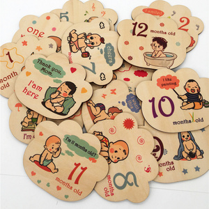 Baby Shower Gifts 12 Months Wood Discs Carving Crafts Baby Milestone Cards Wooden