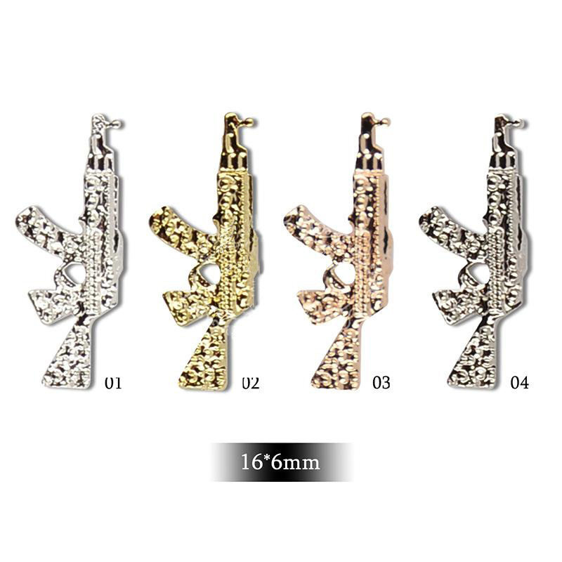 2023 New Design Alloy 3D Shape Nail Art Decorations Luxury Punk Alloy Accessories Rhinestones Gun Nail Charms