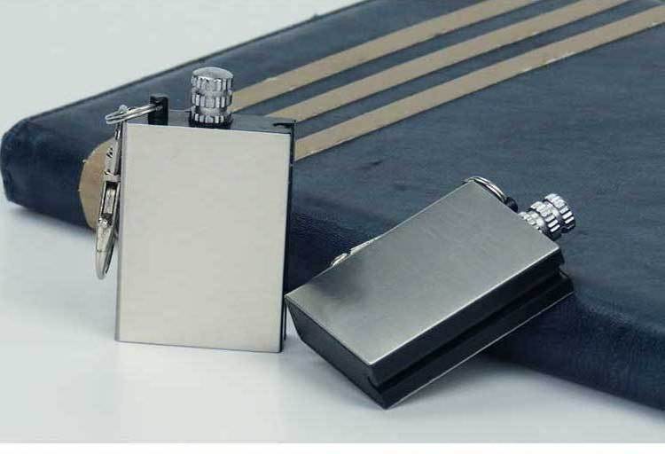 New designs Stainless Steel Flint Fire Starter Square Match Lighter Cigarette Accessories keychain flint fire starter