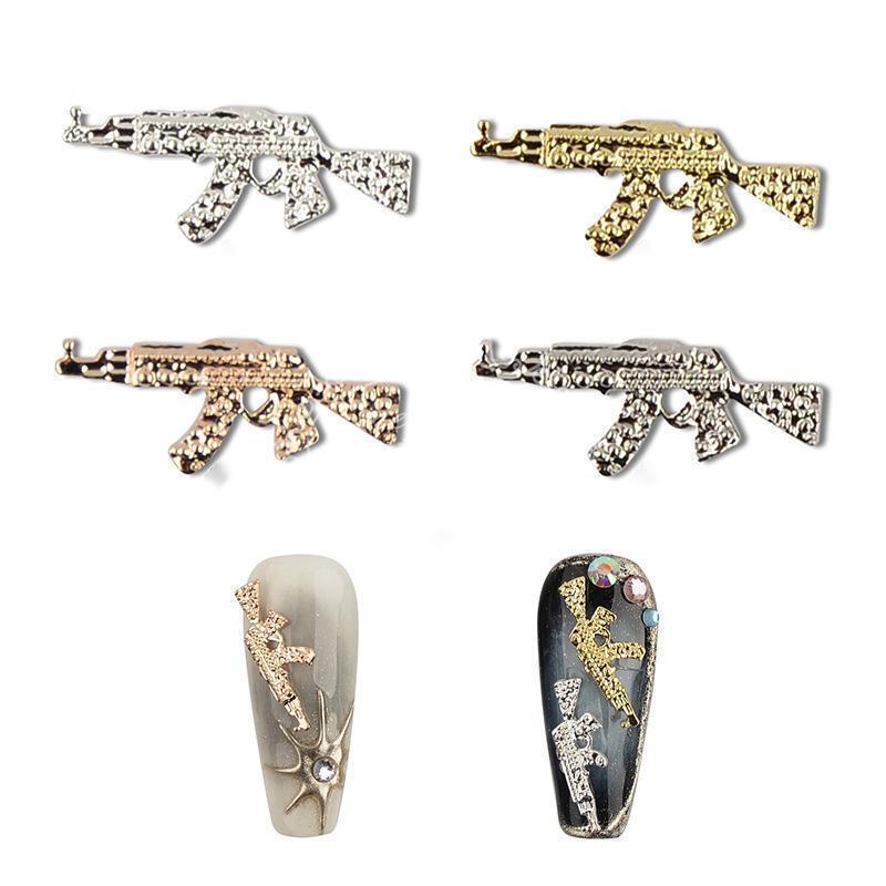 2023 New Design Alloy 3D Shape Nail Art Decorations Luxury Punk Alloy Accessories Rhinestones Gun Nail Charms