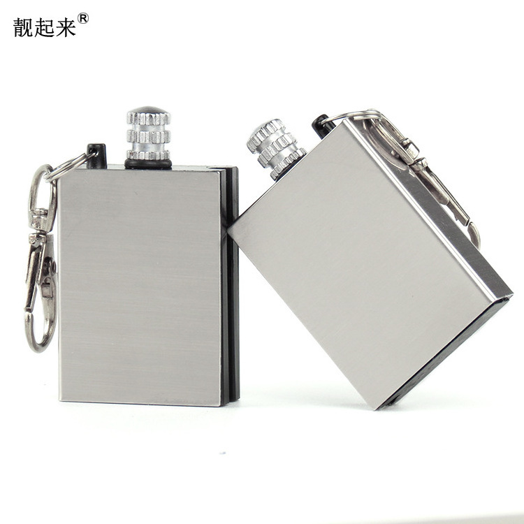 New designs Stainless Steel Flint Fire Starter Square Match Lighter Cigarette Accessories keychain flint fire starter