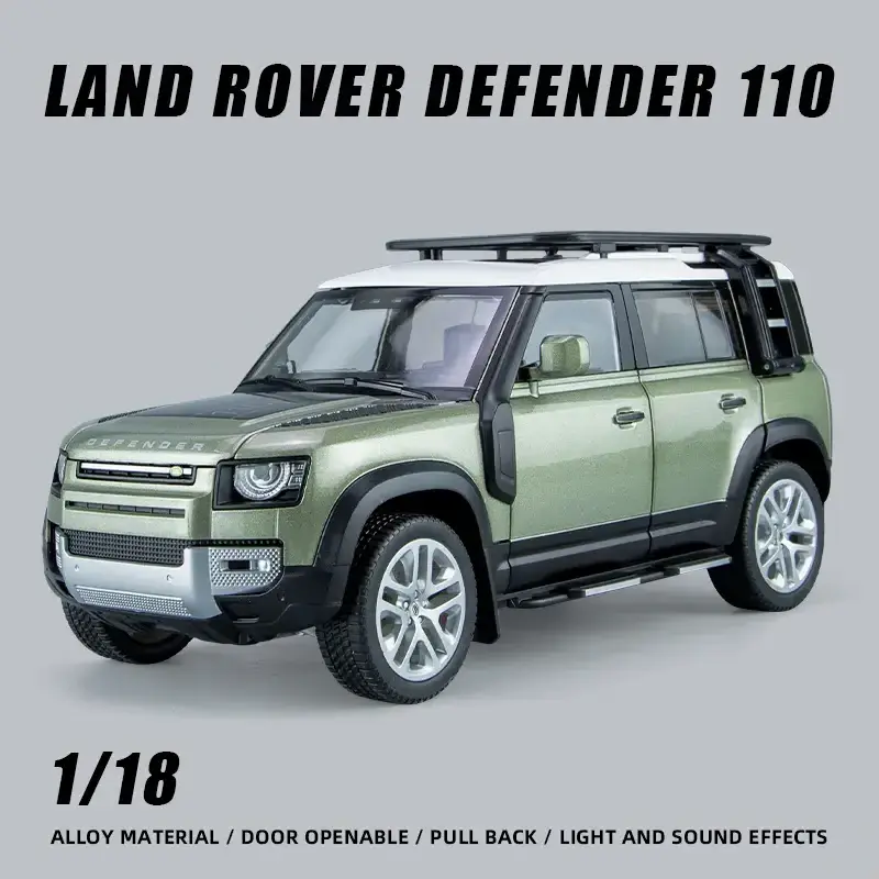 1:18 Land Rover Defender 110 Off road vehicle SUV Diecast Car Model Door Open Sound And Light Children's Toy Boy Collection Gift