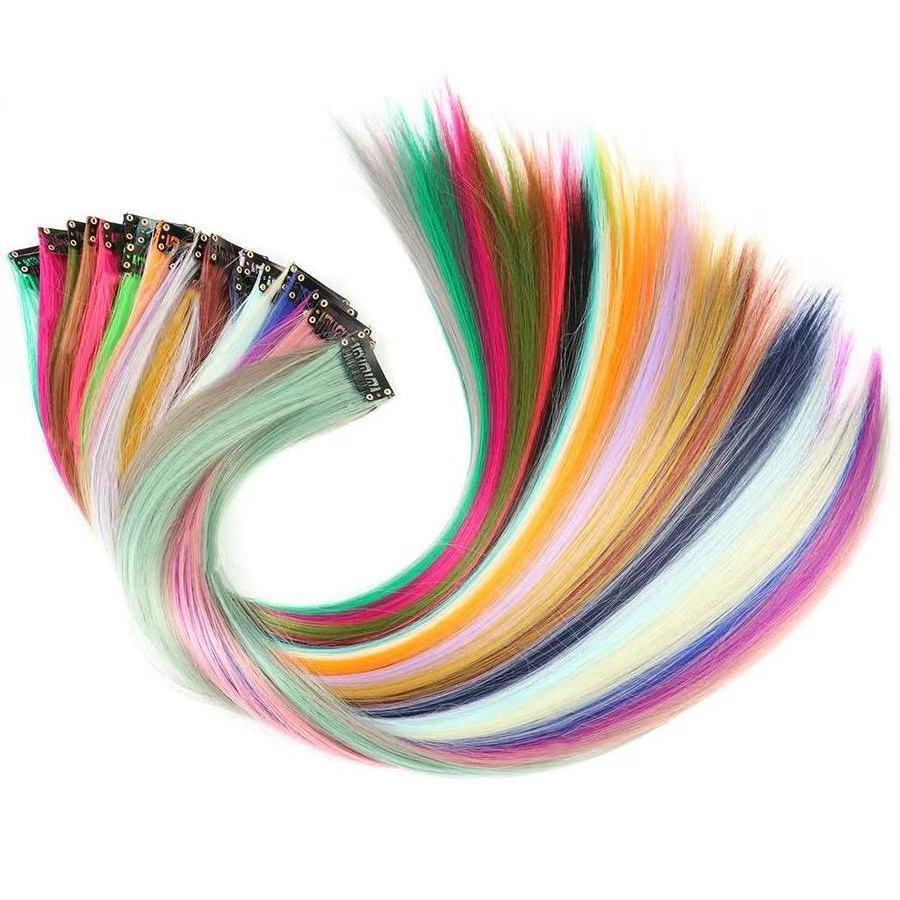 Colorful Wig Highlight Rainbow Hair Extensions Wigs Clip In One Piece 22 Inches Straight Wig Pieces Synthetic Hair