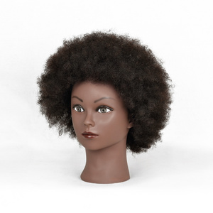 Cheap Cosmetology 100% Human Hair African American Salon Practice Hairdresser Braiding Afro Training Mannequin Dummy Doll Head