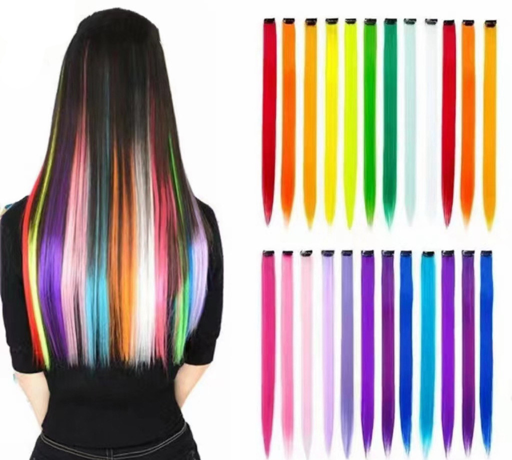 Colorful Wig Highlight Rainbow Hair Extensions Wigs Clip In One Piece 22 Inches Straight Wig Pieces Synthetic Hair