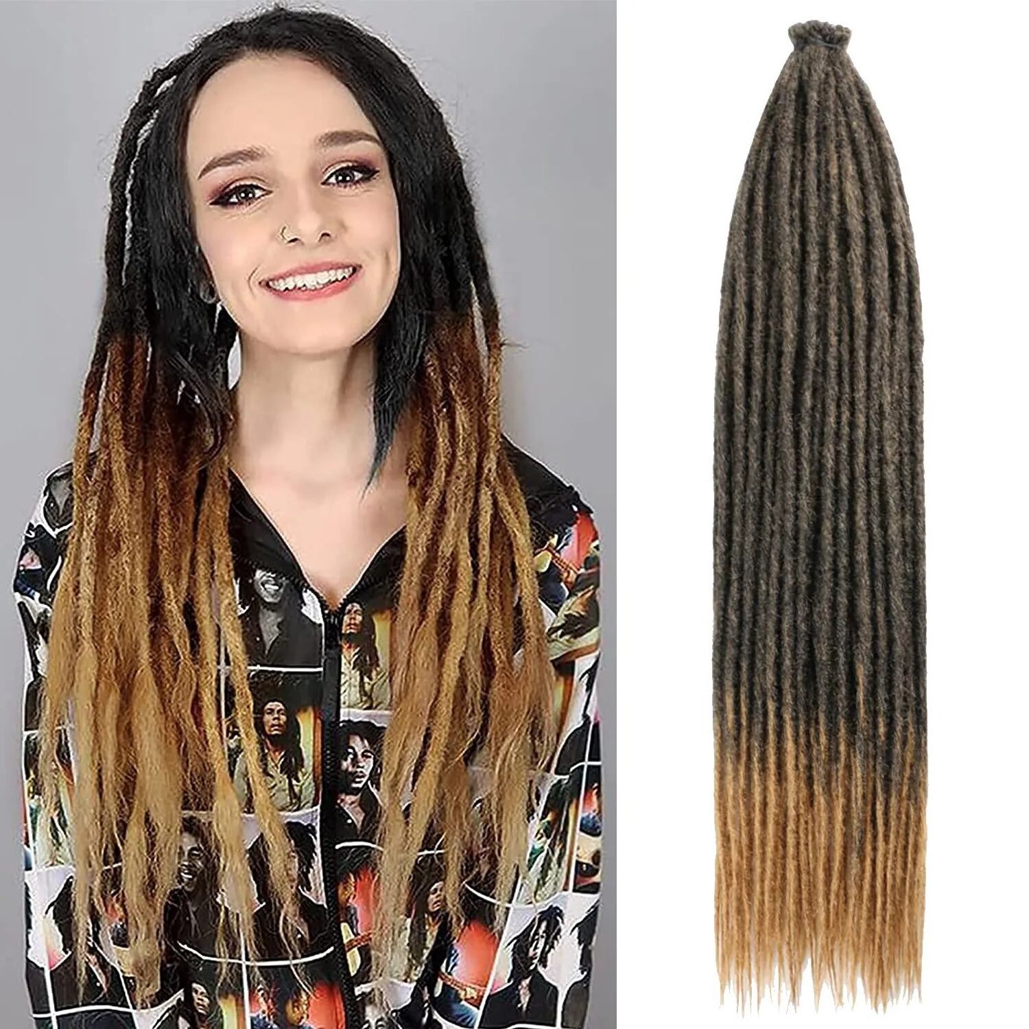 100% Handmade 36'' Long Soft Afro Kinky Crochet Dreads Hair Reggae Hip-hop Ombre Artificial Locs Dreadlocks Extensions