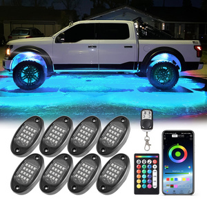 8Pods RGB LED Rock Light wiht APP Remote Control 16LED 36w Underglow Lights Chasing for Offroad Truck