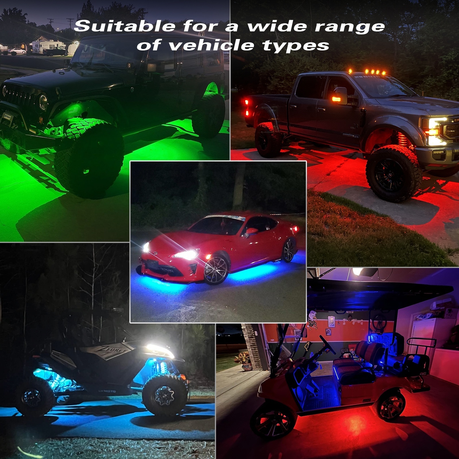 8Pods RGB LED Rock Light wiht APP Remote Control 16LED 36w Underglow Lights Chasing for Offroad Truck