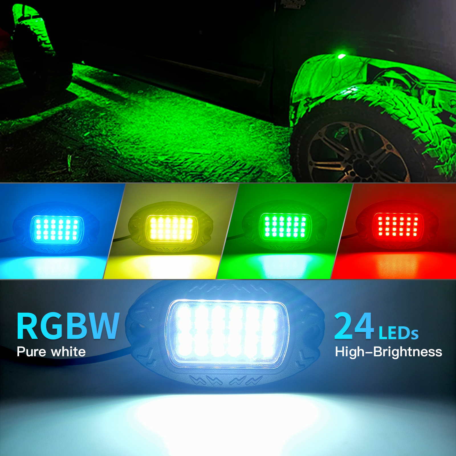 24LED Alunimiun LED Rock Lights for Trucks APP Remote Control High Quality IP68 Waterproof 9W 36W