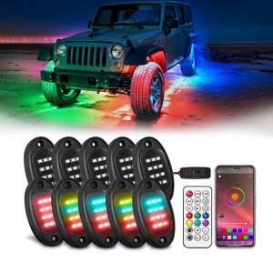 10Pods RGB Rock Light Kit 36w 12v with APP Remote Truck Parts Wheel Lights for Jeep ATV 4x4 Off Road Truck SUV