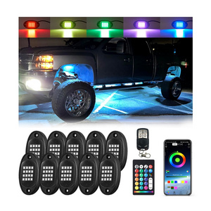 8/10/12Pods RGB LED Rock Lights with APP/RF Remote Brake Lights, Multilcolor Neon Underglow Lights 12v for Truck Jeep ATV UTV