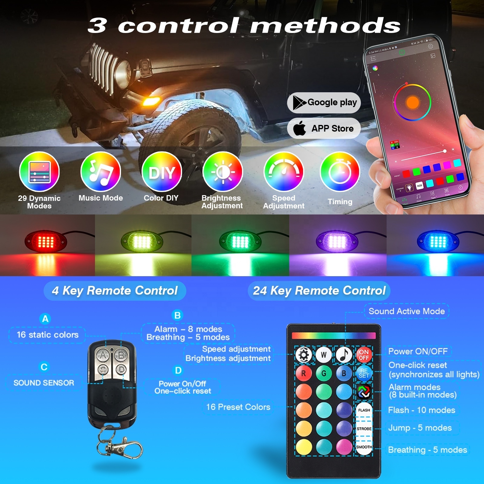 8 Pods LED Rock Lights for Jeep, RGB Rock Lights with APP/RF Remote Control, Multilcolor Neon Underglow Lights for Car UTV 12v