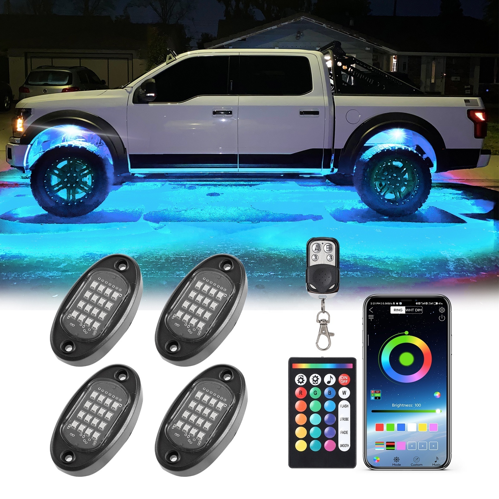 4/6/8/10/12 Pods Rock Lights APP Controller Waterproof 12 Volt For Mini Truck Atv 4x4 Off Road Truck SUV