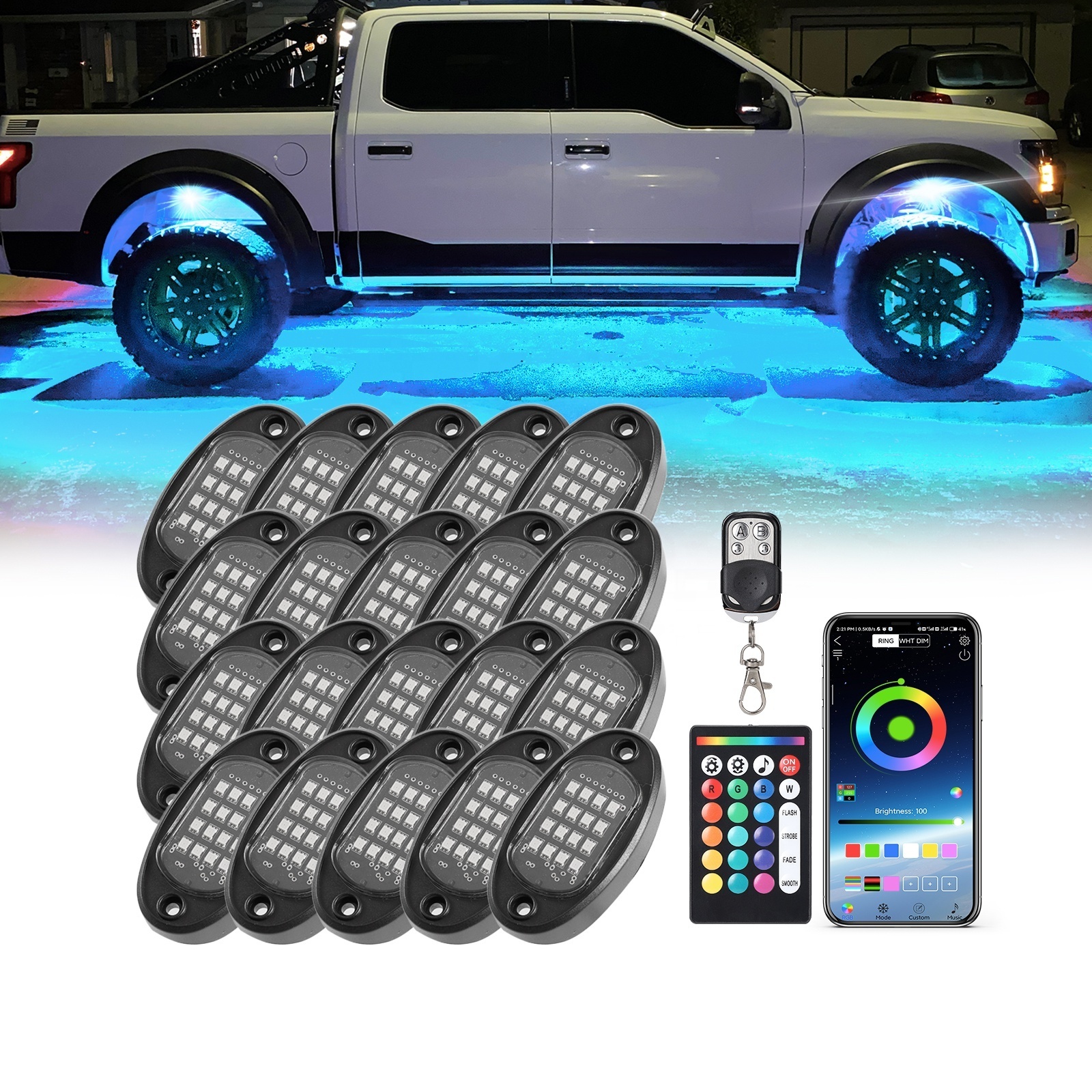 20 Pods RGBW Rock Lights for Trucks 12v APP Control Car Light accessories Car accessorized IP68 Waterproof