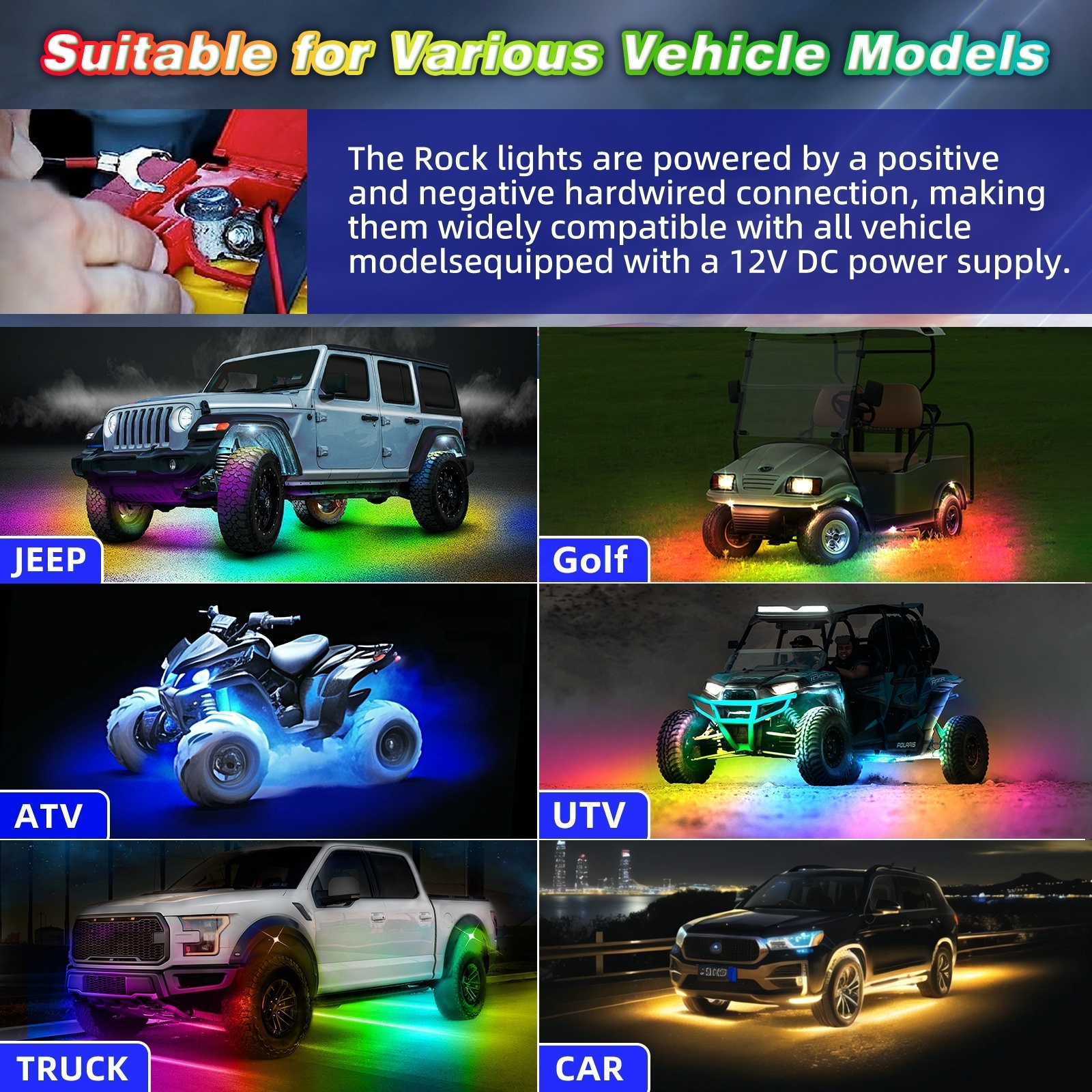 18Pods Bright Rock Lights APP Remote Controller Neon 24 watt Under Car Rock Lights for 4x4 Off-road Truck UTV ATV Boat