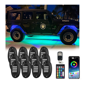 12Pods Multi Color RGB LED Rock Lights with Bluetooth Remote, Neon Automotive Underglow Lights 12v for Truck Jeep ATV UTV