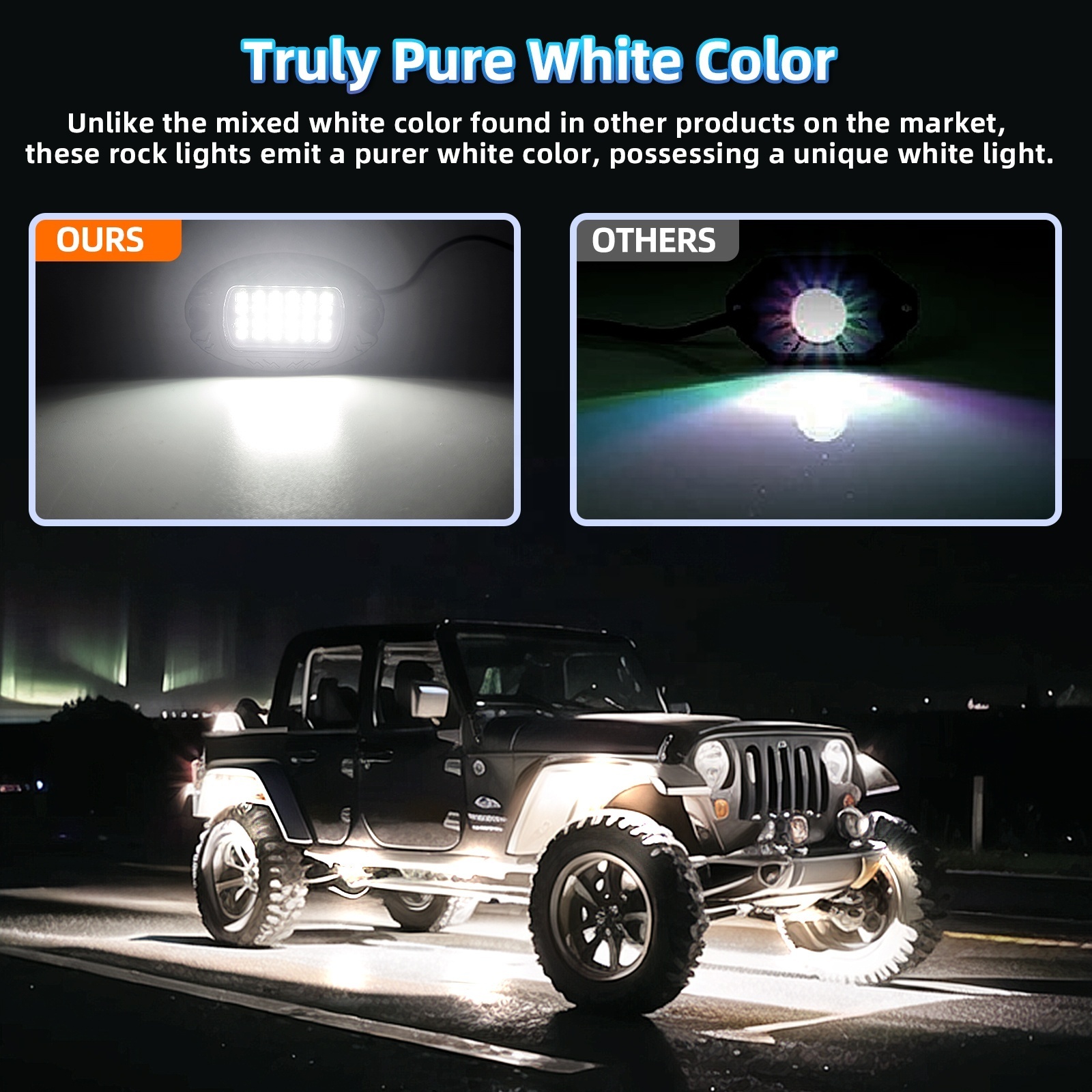 6Pods Brightest Rock Lights with Phone APP/Remote Control 24W Underglow Light for Jeep ATV RZR UTV SUV Off Road