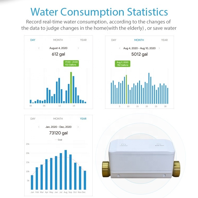 Tuya Water Pressure Temperature Measurement WiFi Water Flow Meter Smart Life Water Leak Control Solenoid Valve