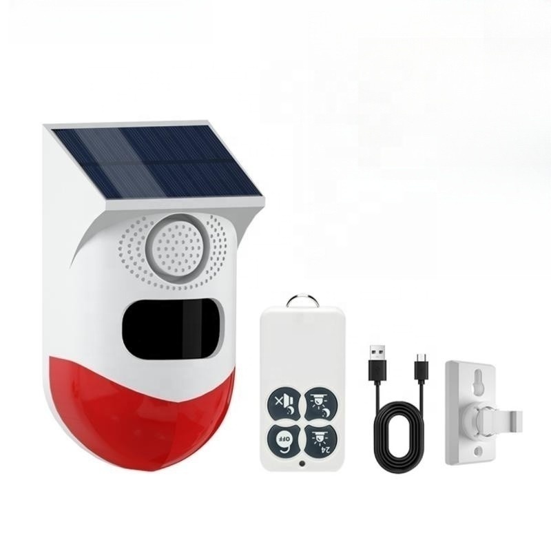 Waterproof Outdoor Solar Alarm System Motion Sensor Detector Sound Light PIR Infrared Motion Alarm with Remote Control