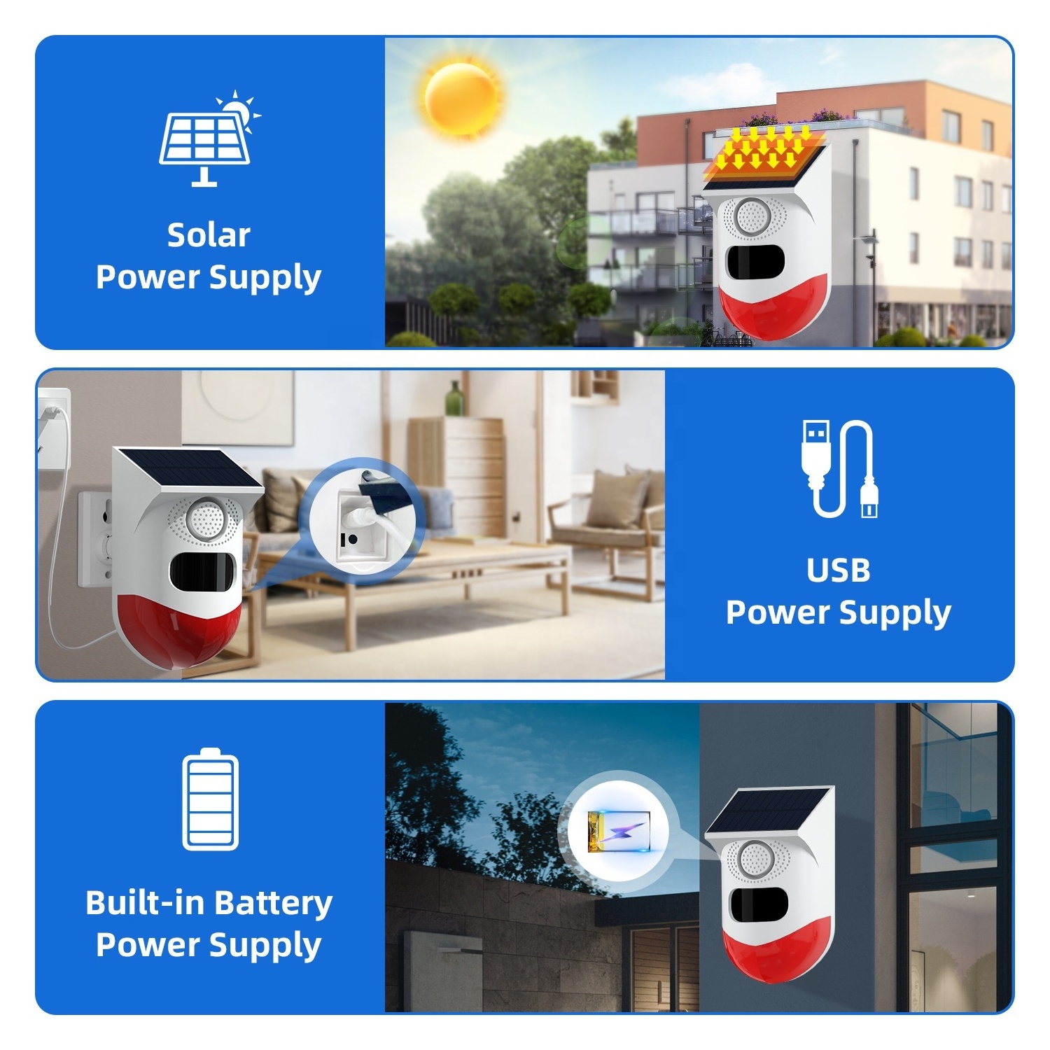 Waterproof Outdoor Solar Alarm System Motion Sensor Detector Sound Light PIR Infrared Motion Alarm with Remote Control