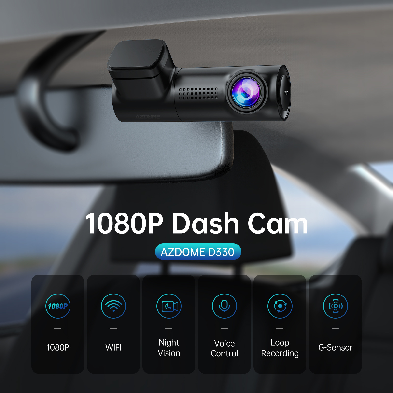 AZDOME M330 1080P Dashcam Camera With Build-in WIFI Voice Control Super Night Vision 24 Hours Parking Monitoring Car Dash Cam