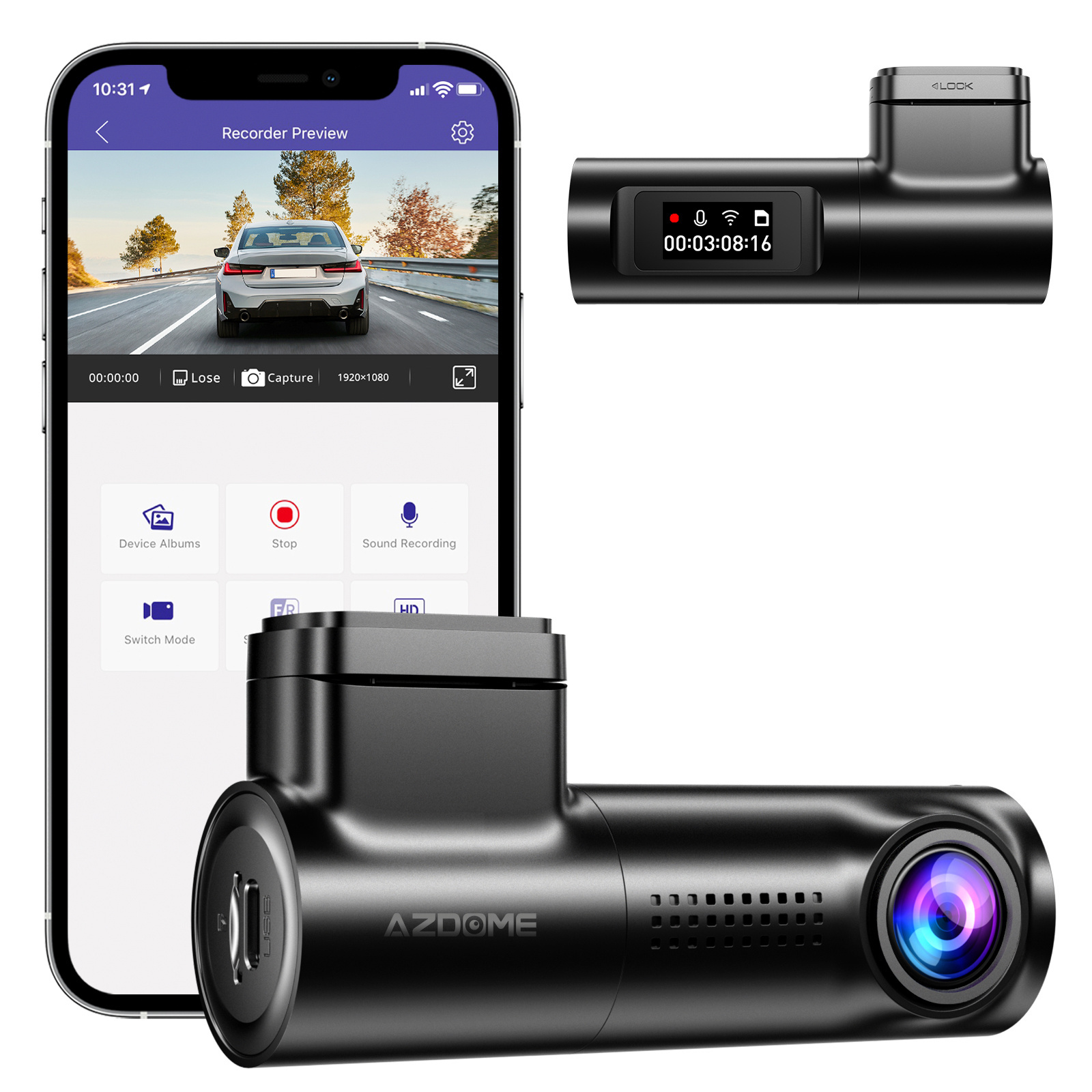 AZDOME M330 1080P Dashcam Camera With Build-in WIFI Voice Control Super Night Vision 24 Hours Parking Monitoring Car Dash Cam