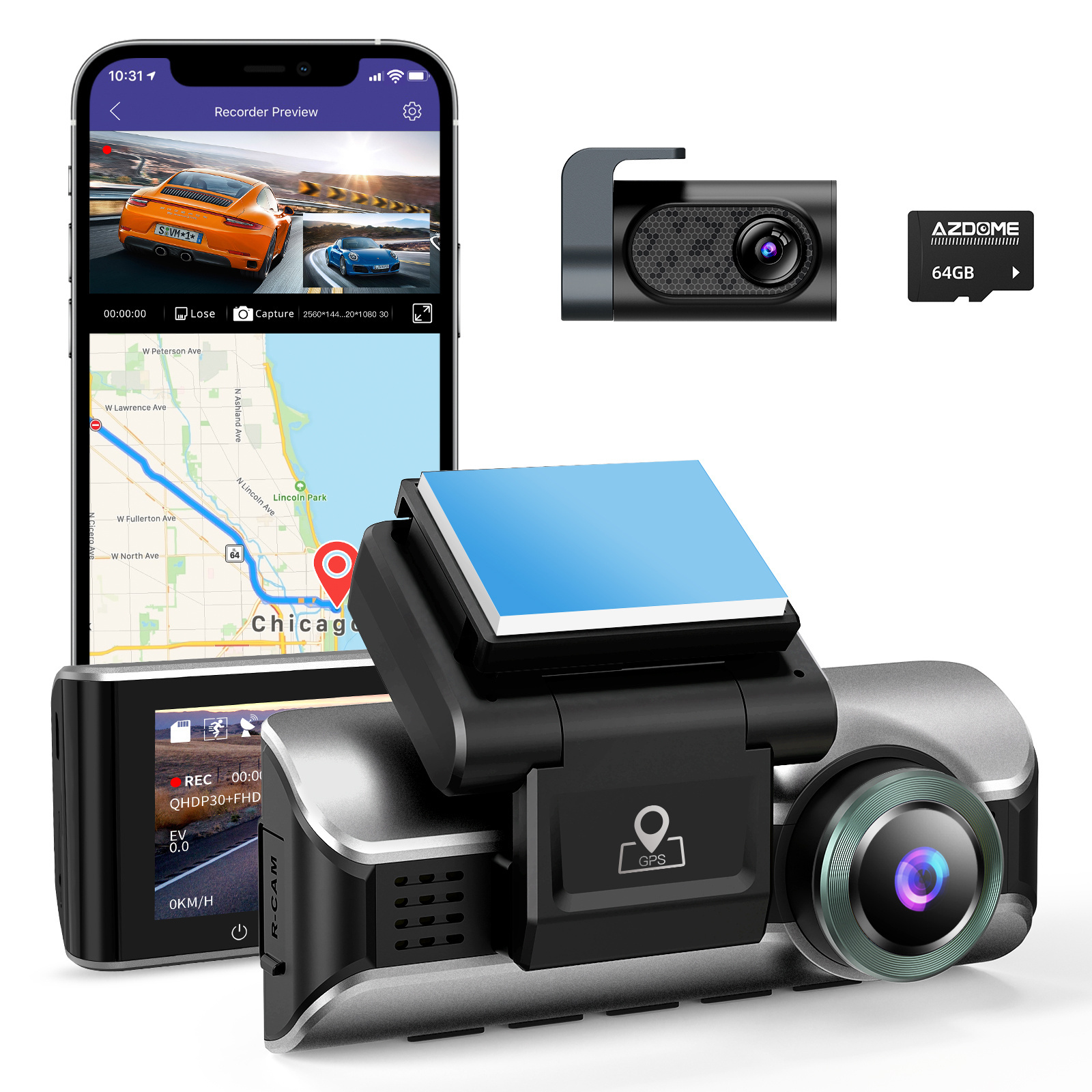 AZDOME M550 Pro-2CH 4K Dual Dash Cam Ultra HD 4K Front and 1080P Rear Car WiFi GPS Parking Mode G-Sensor WDR Loop Recording