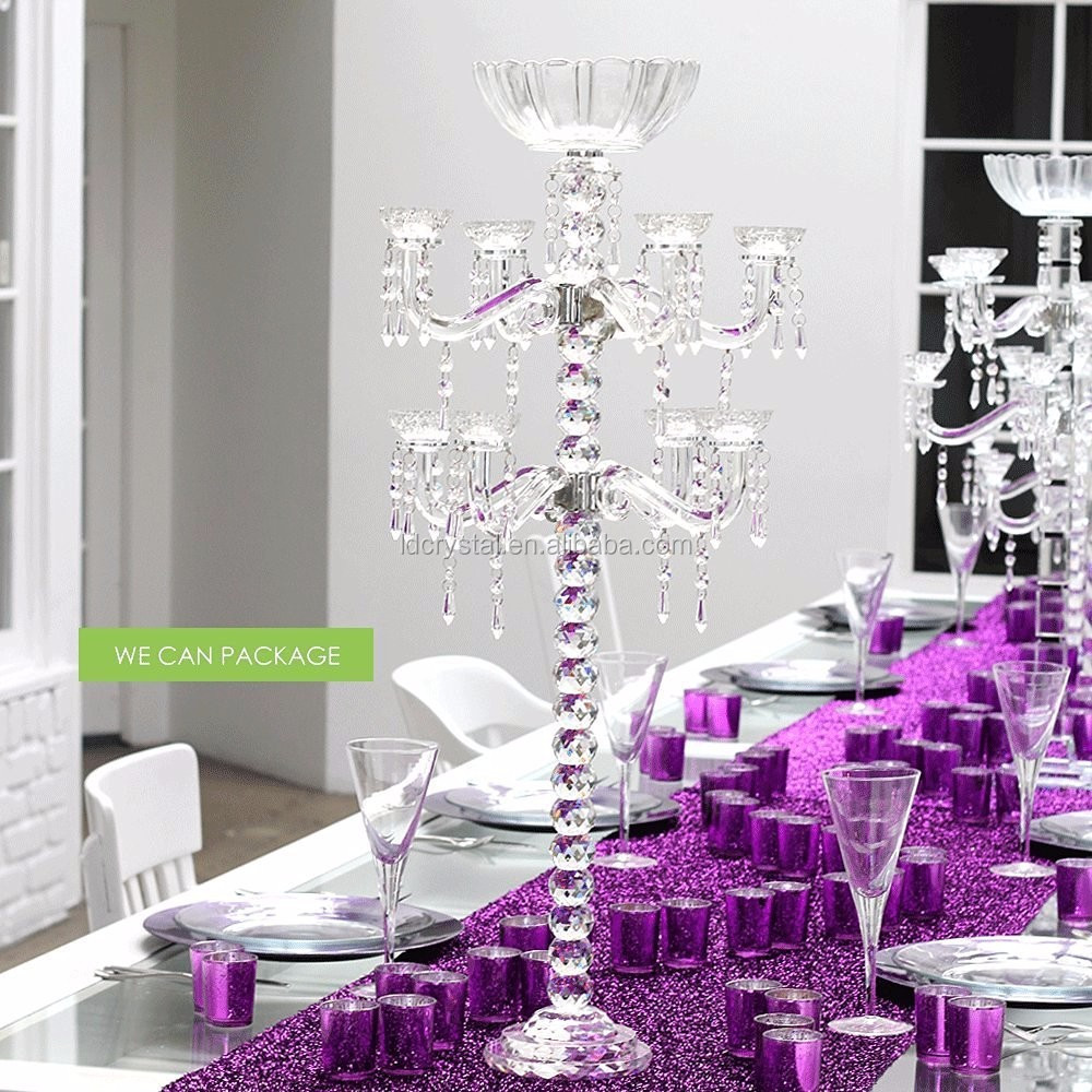 wholesale clear wedding crystal candelabra glass candle holder for table centerpiece