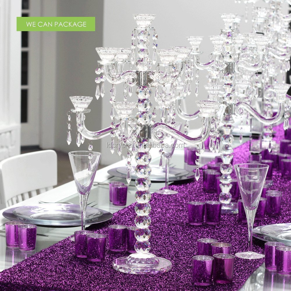 wholesale clear wedding crystal candelabra glass candle holder for table centerpiece