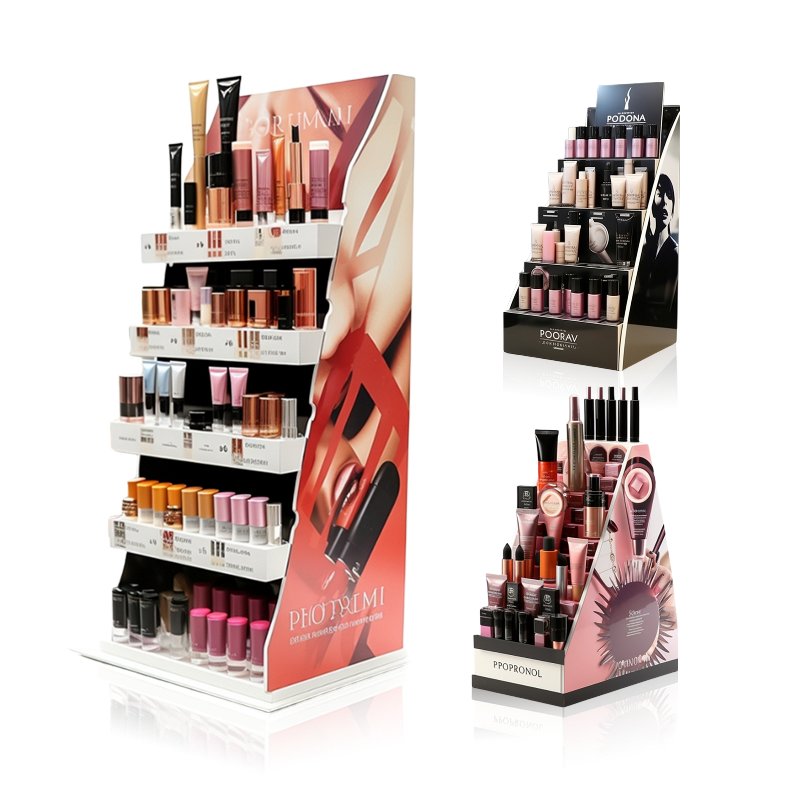 Newest Cardboard Material Eco-friendly Makeup Display Retail Cosmetic Products Display Shelves