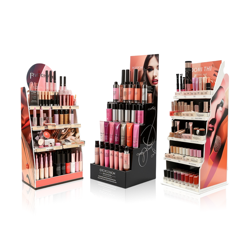 Newest Cardboard Material Eco-friendly Makeup Display Retail Cosmetic Products Display Shelves