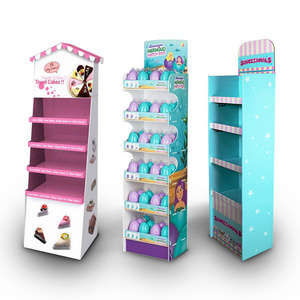 Custom retail pos toy store kids cardboard floor funko pop product rack doll merchandise paper display stand