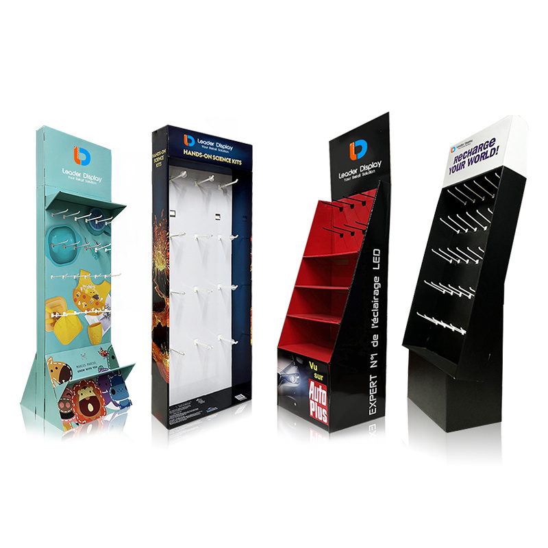 shops floor cardboard pos carton display with hooks sports product pegboard hanging socks display stand with hooks