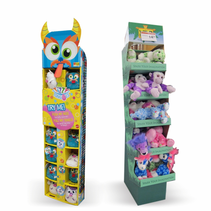 Custom retail pos toy store kids cardboard floor funko pop product rack doll merchandise paper display stand