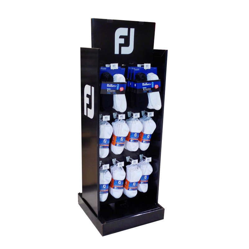 Portable cardboard floor hook display stand retail supermarket half pallet apparel socks underwear clothing t shirt display