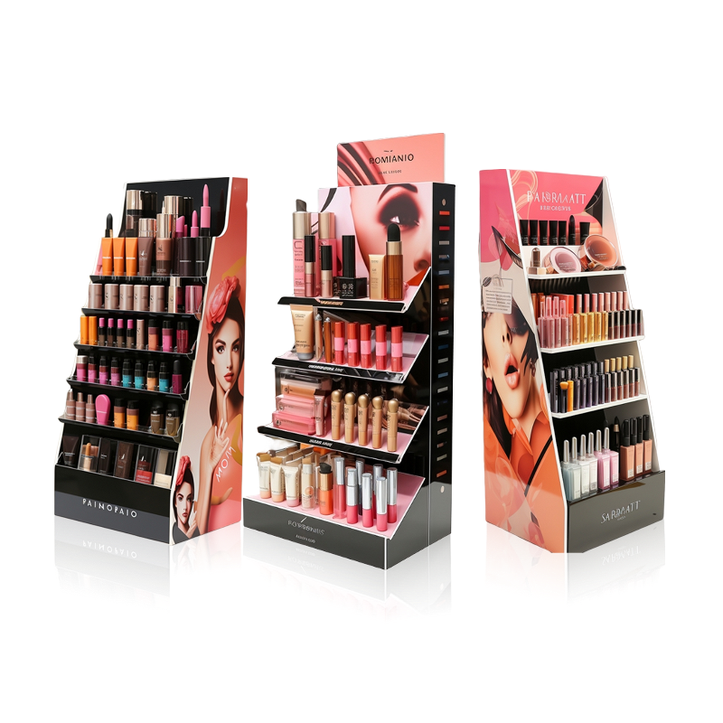 Newest Cardboard Material Eco-friendly Makeup Display Retail Cosmetic Products Display Shelves