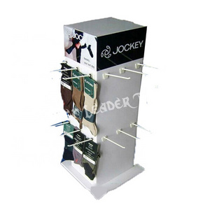 OEM Corrugated Retail three storeys rack Custom printed Cardboard Peg Hook Floor small sock paper display stand for plate rack