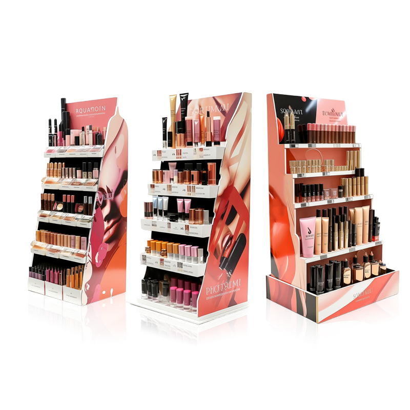 Newest Cardboard Material Eco-friendly Makeup Display Retail Cosmetic Products Display Shelves