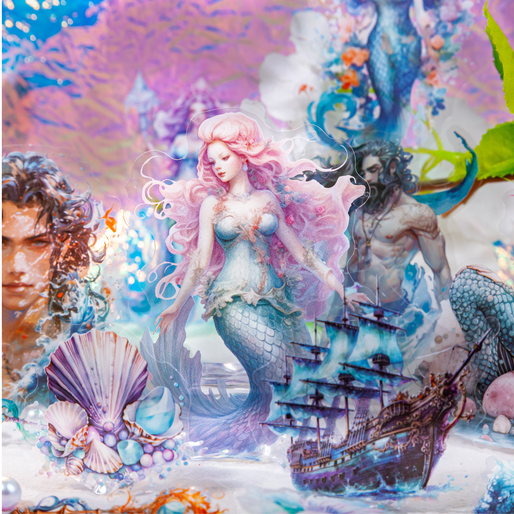 Ocean Mermaid Series Gel Sticker UV Printed Decorative Collage Notebook Creative Diary Magazine Journal Decorative Sticker