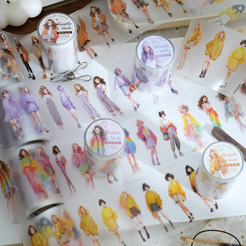 Fashion Girl Series Cute Fairy Hand-Cut Gel Tape Stickers for DIY Collage Journaling Scrapbook Decor Account Stationery Use