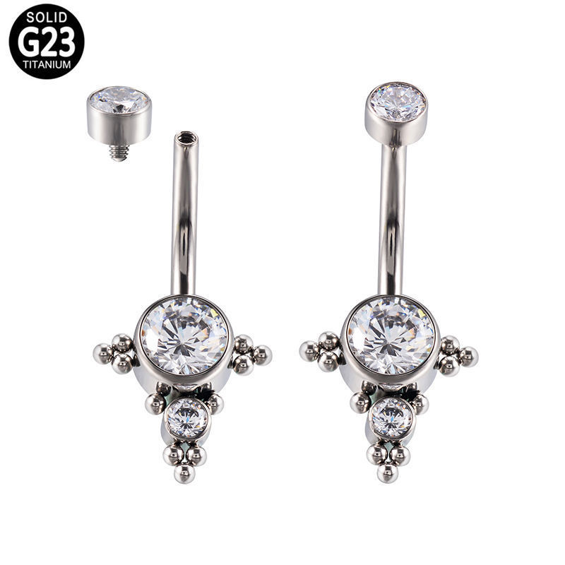 ASTM F136 Titanium Piercing Jewelry Catch Zircons Internal Thread Navel Belly Button Ring Nailing for Women