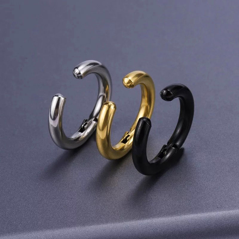 Stainless Steel Clip on No Piercing Faux Fake Huggie Hoop Earings