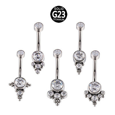 ASTM F136 Titanium Piercing Jewelry Catch Zircons Internal Thread Navel Belly Button Ring Nailing for Women