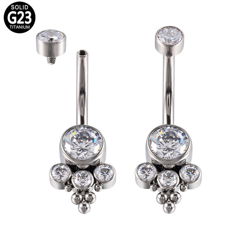 ASTM F136 Titanium Piercing Jewelry Catch Zircons Internal Thread Navel Belly Button Ring Nailing for Women