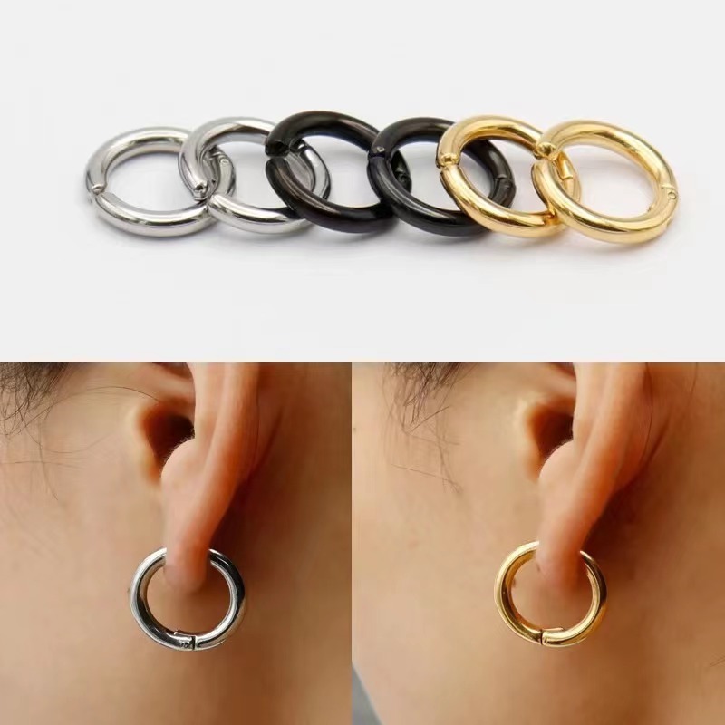 Stainless Steel Clip on No Piercing Faux Fake Huggie Hoop Earings