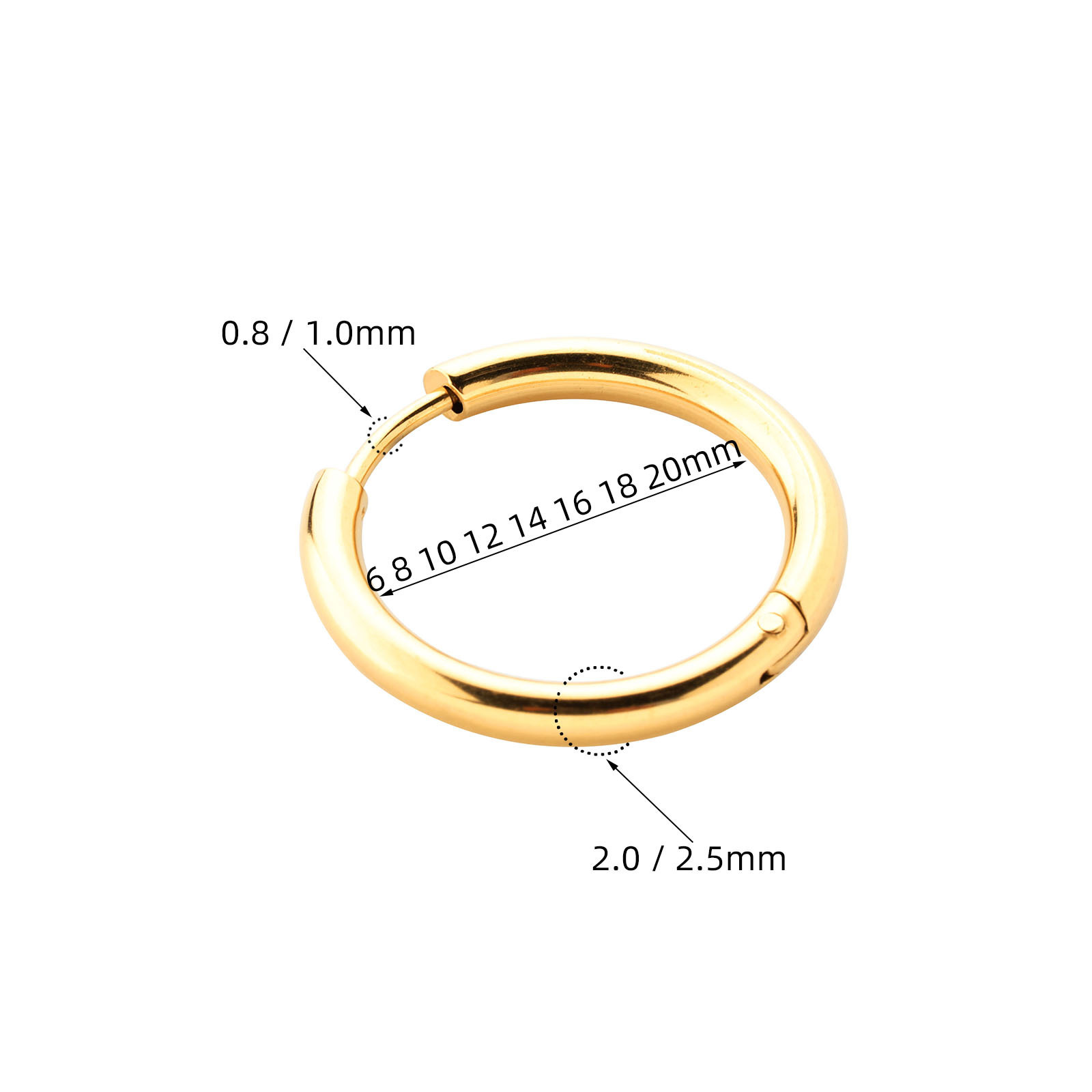 Stainless Steel Small Mini Big Chunky 1.2-5mm 6mm 8 10-20 14k 18k Silver Gold Plated Huggie Hoop Earrings Jewelry with Jump Ring