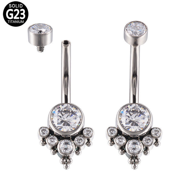 ASTM F136 Titanium Piercing Jewelry Catch Zircons Internal Thread Navel Belly Button Ring Nailing for Women