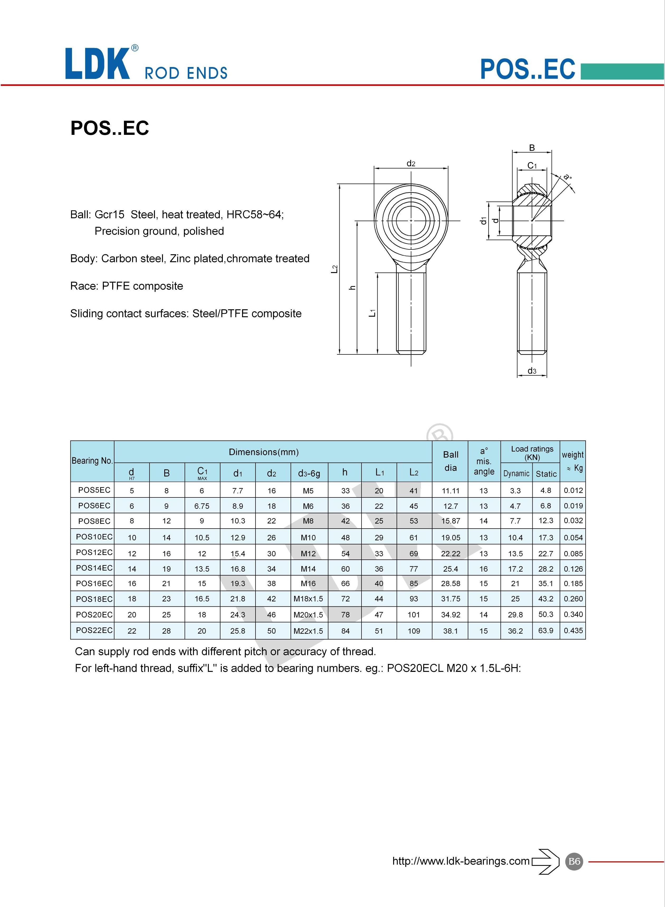 LDK OEM service ball bearing POS8EC rod end fish eye metric economy heim joint