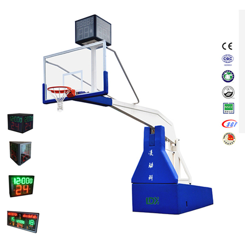 Certification Fiba Electric Hydraulic Folding Basketball hoop Stand for competition and training