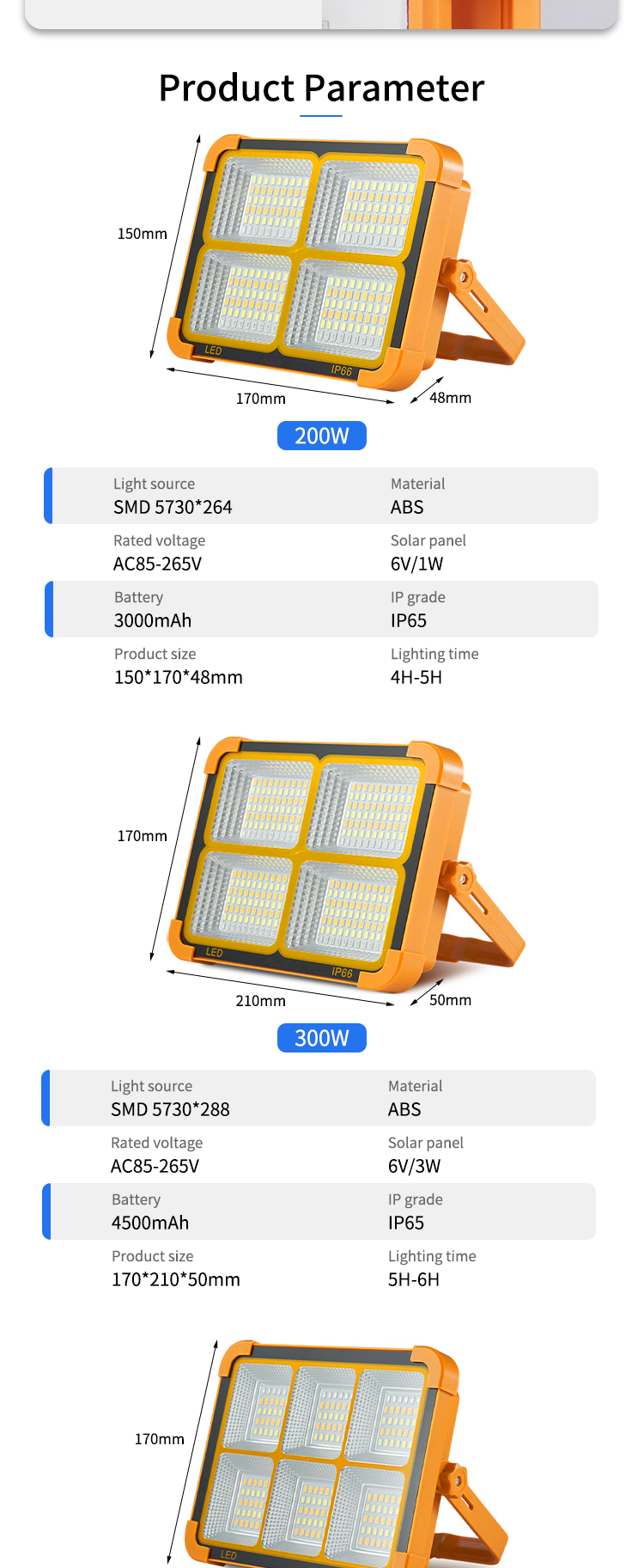 Portable LED Work Solar Light 200W 300W 600W 800W Emergency Light/Rechargeable LED Flood Light